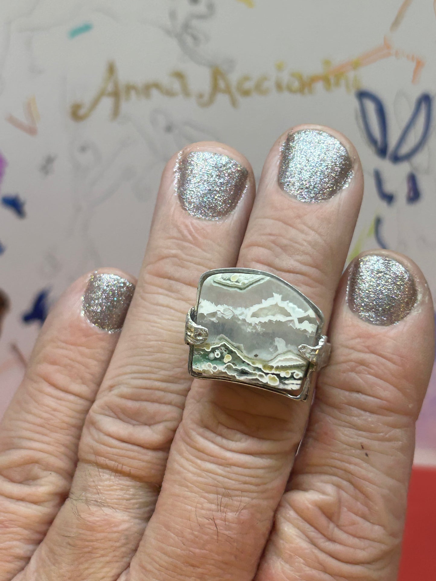 'Cresting Wave' Ocean Jasper Silver Ring