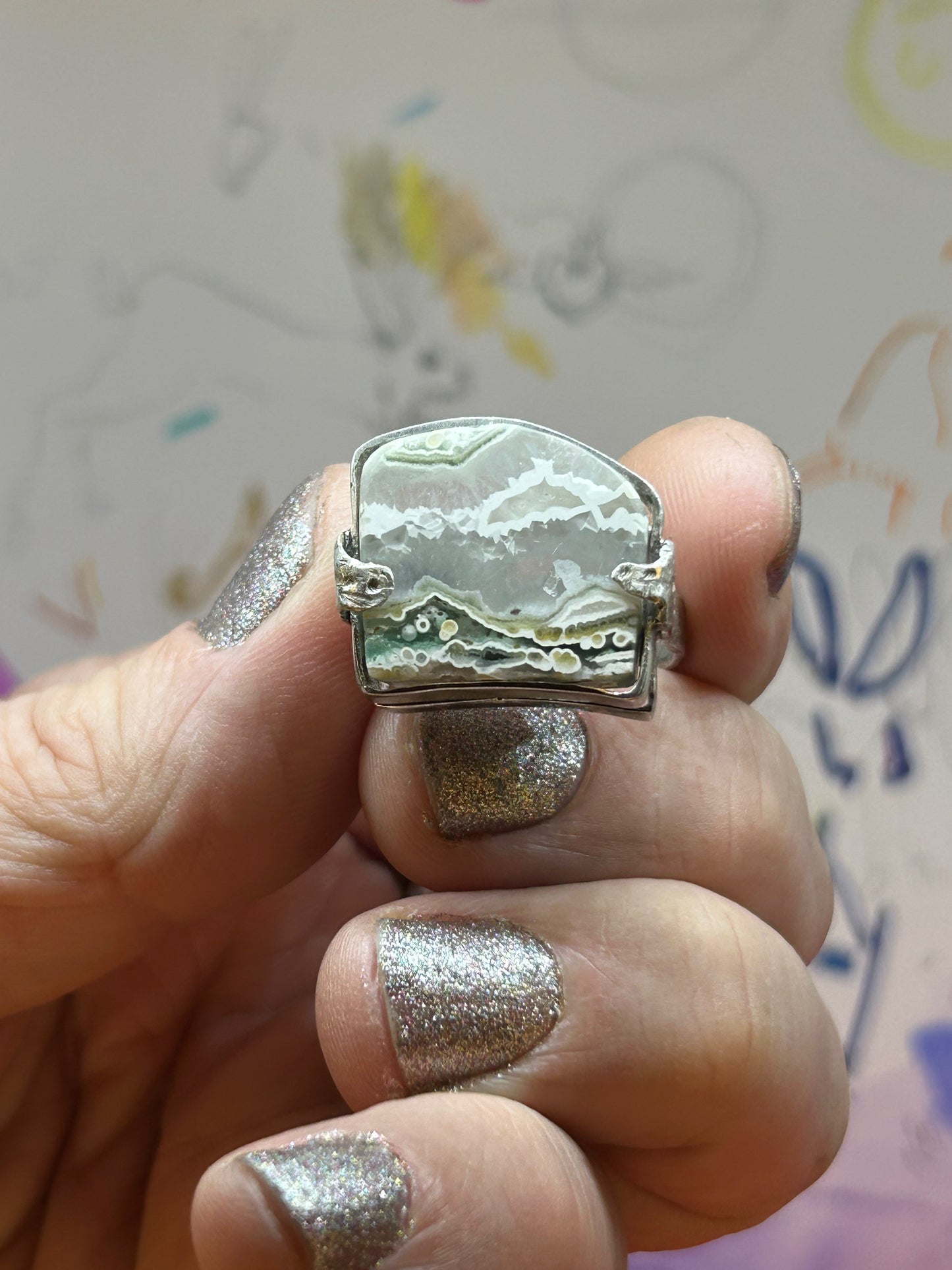 'Cresting Wave' Ocean Jasper Silver Ring