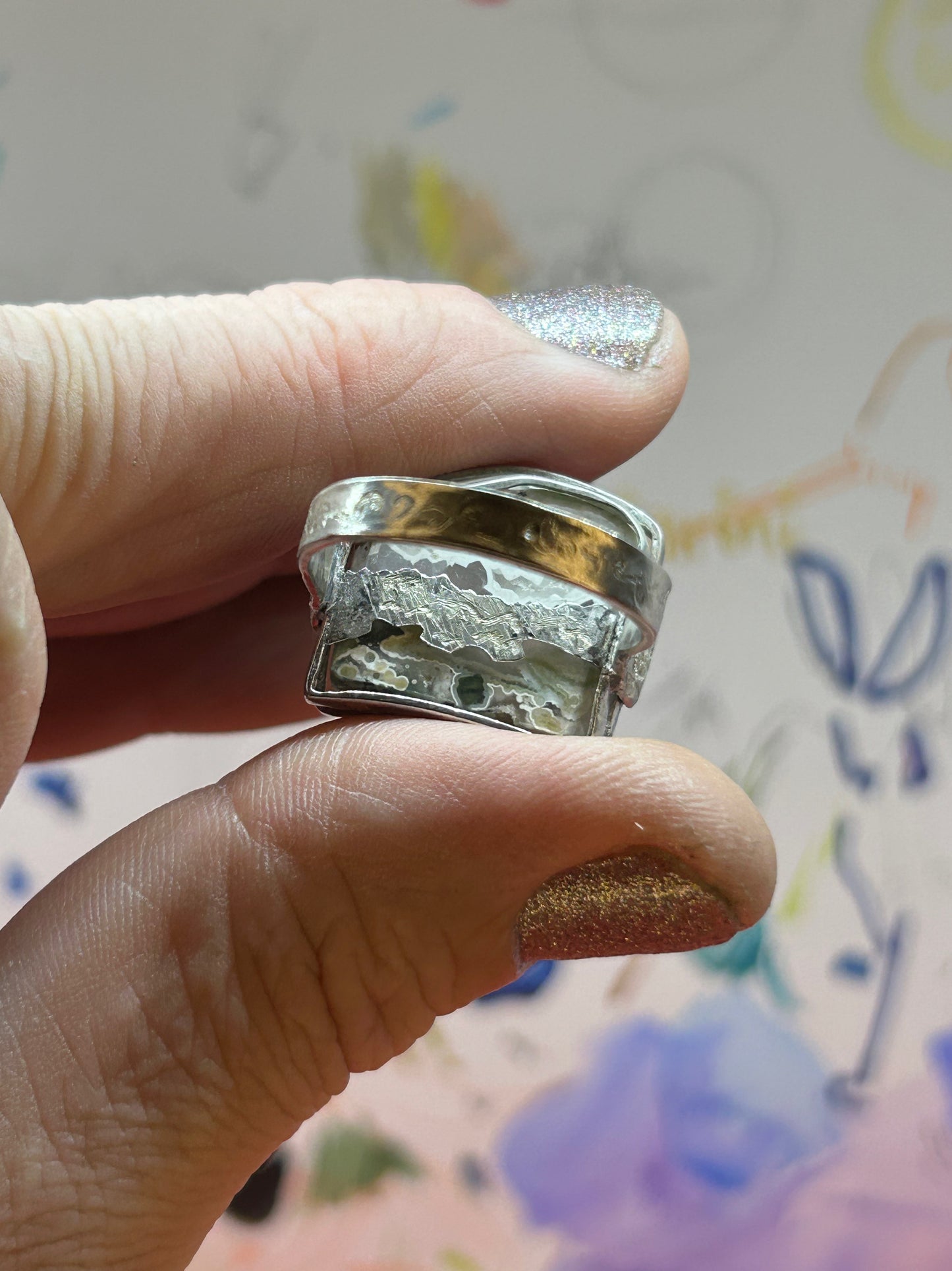 'Cresting Wave' Ocean Jasper Silver Ring