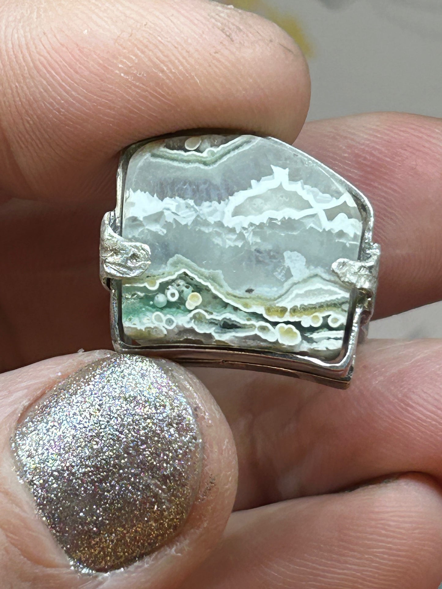'Cresting Wave' Ocean Jasper Silver Ring