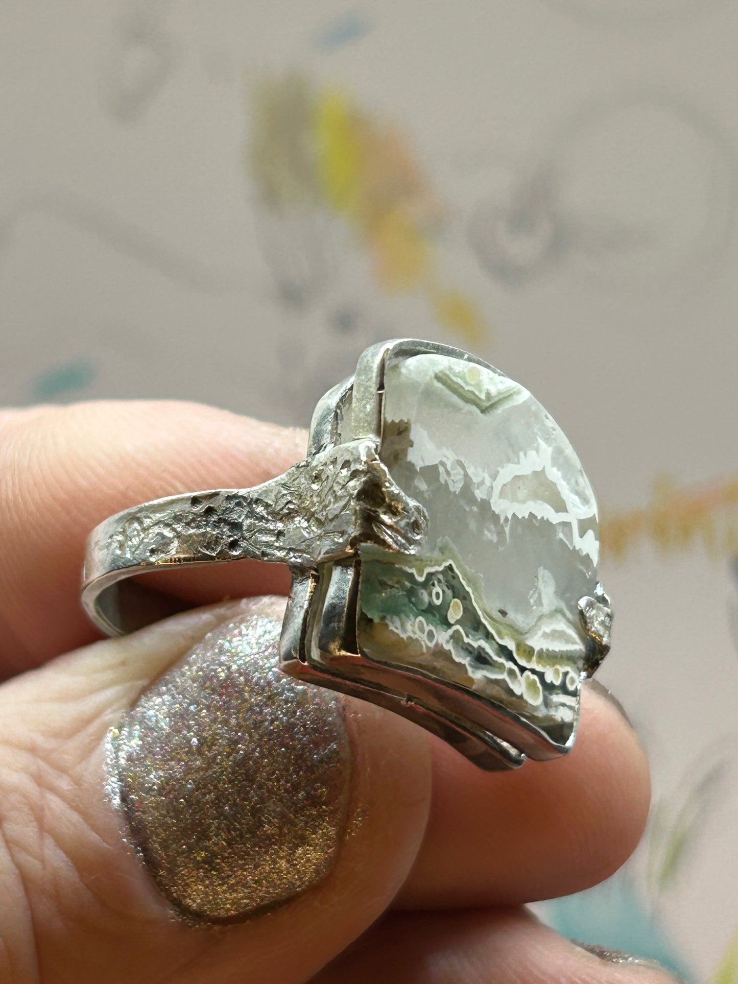 'Cresting Wave' Ocean Jasper Silver Ring