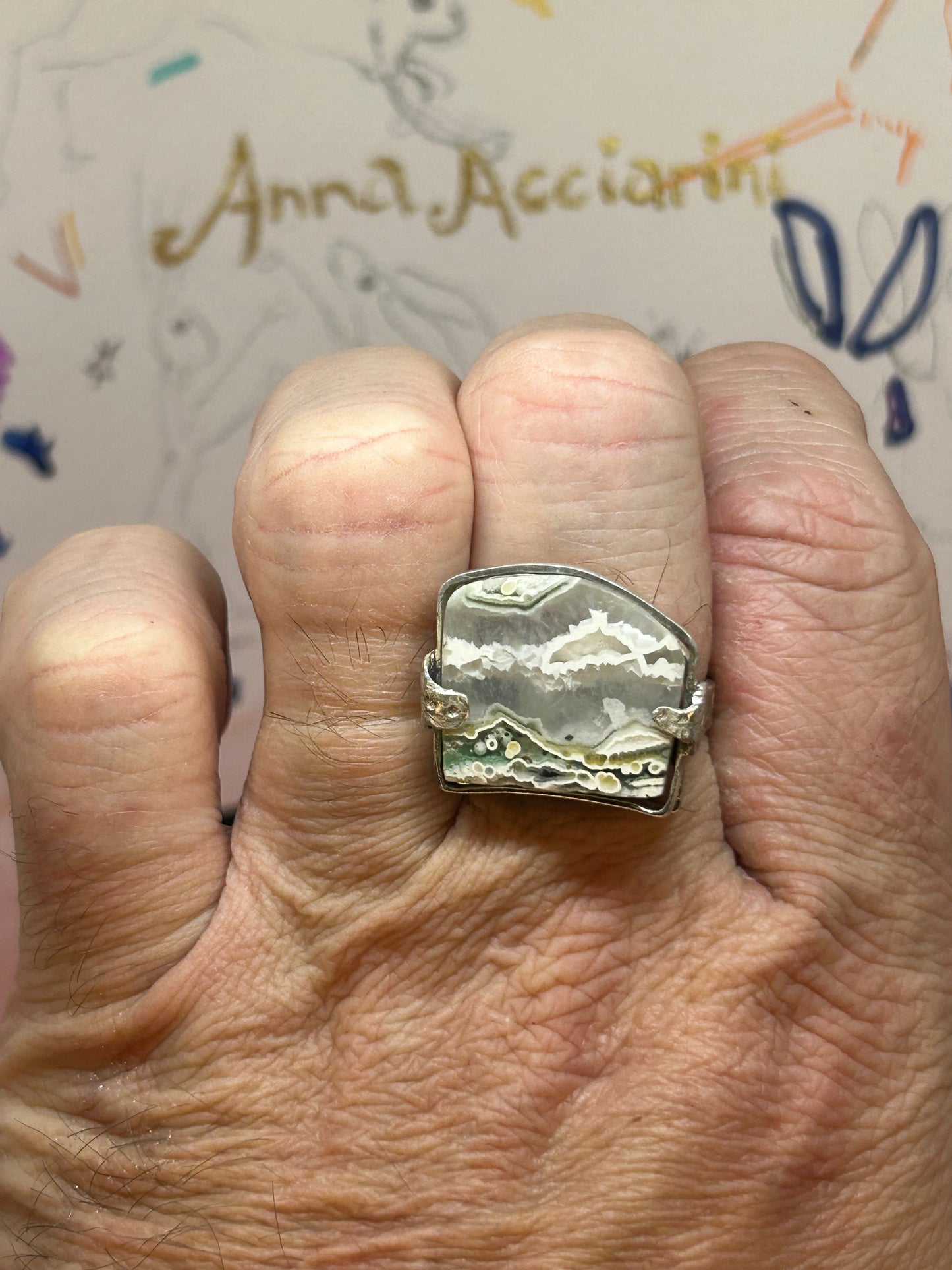 'Cresting Wave' Ocean Jasper Silver Ring