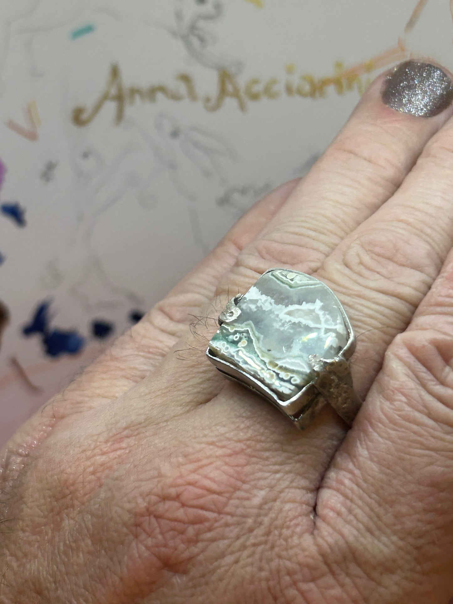 'Cresting Wave' Ocean Jasper Silver Ring
