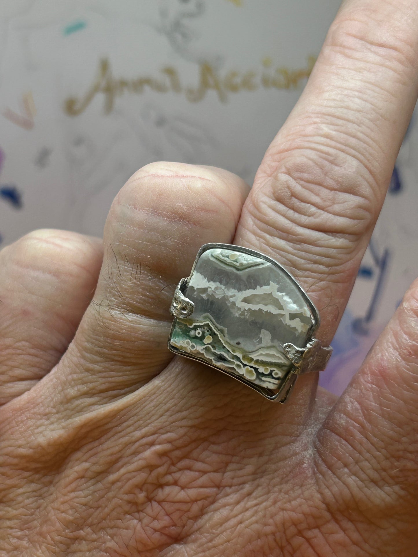 'Cresting Wave' Ocean Jasper Silver Ring