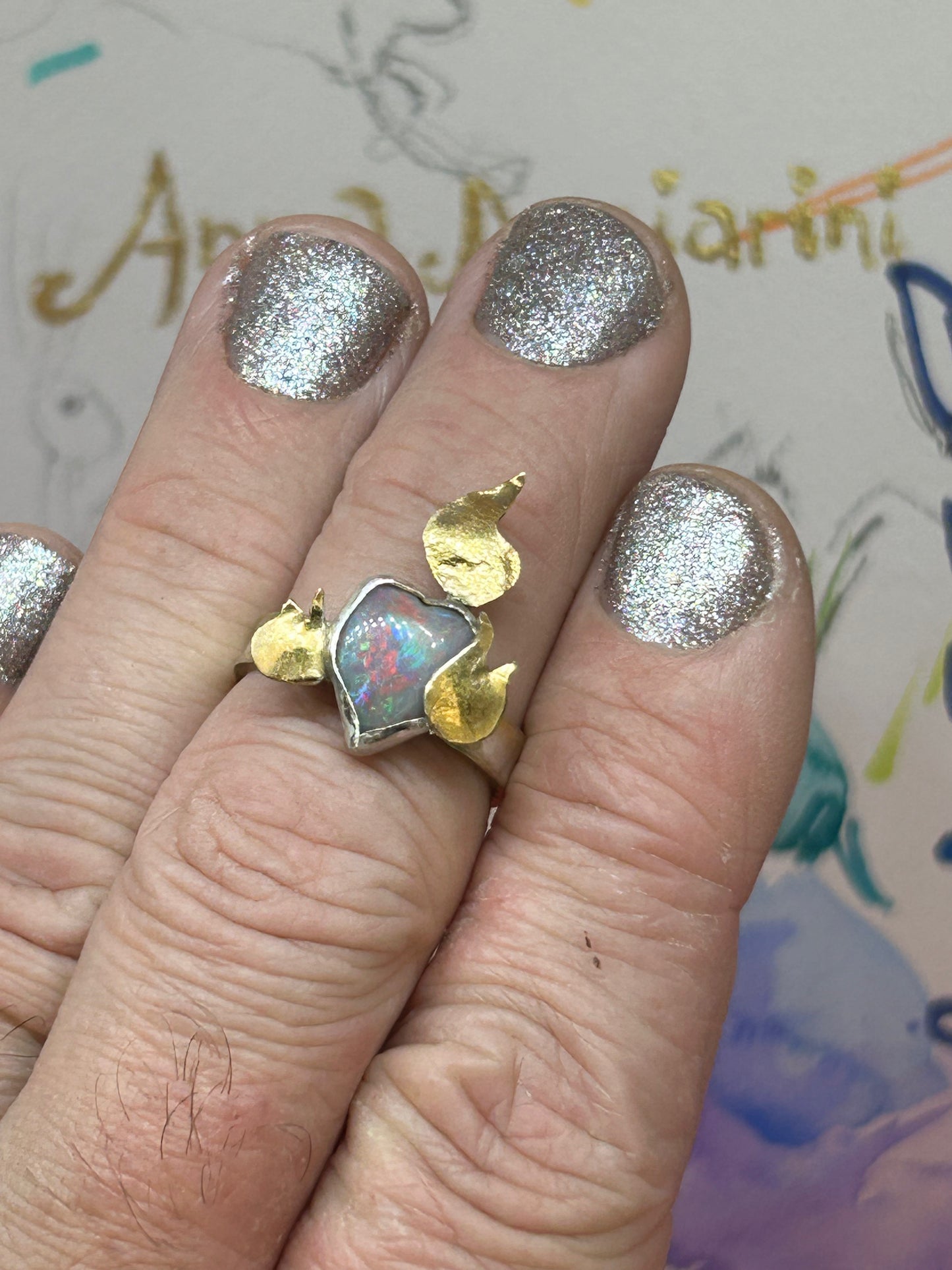 Flaming Heart Opal Ring