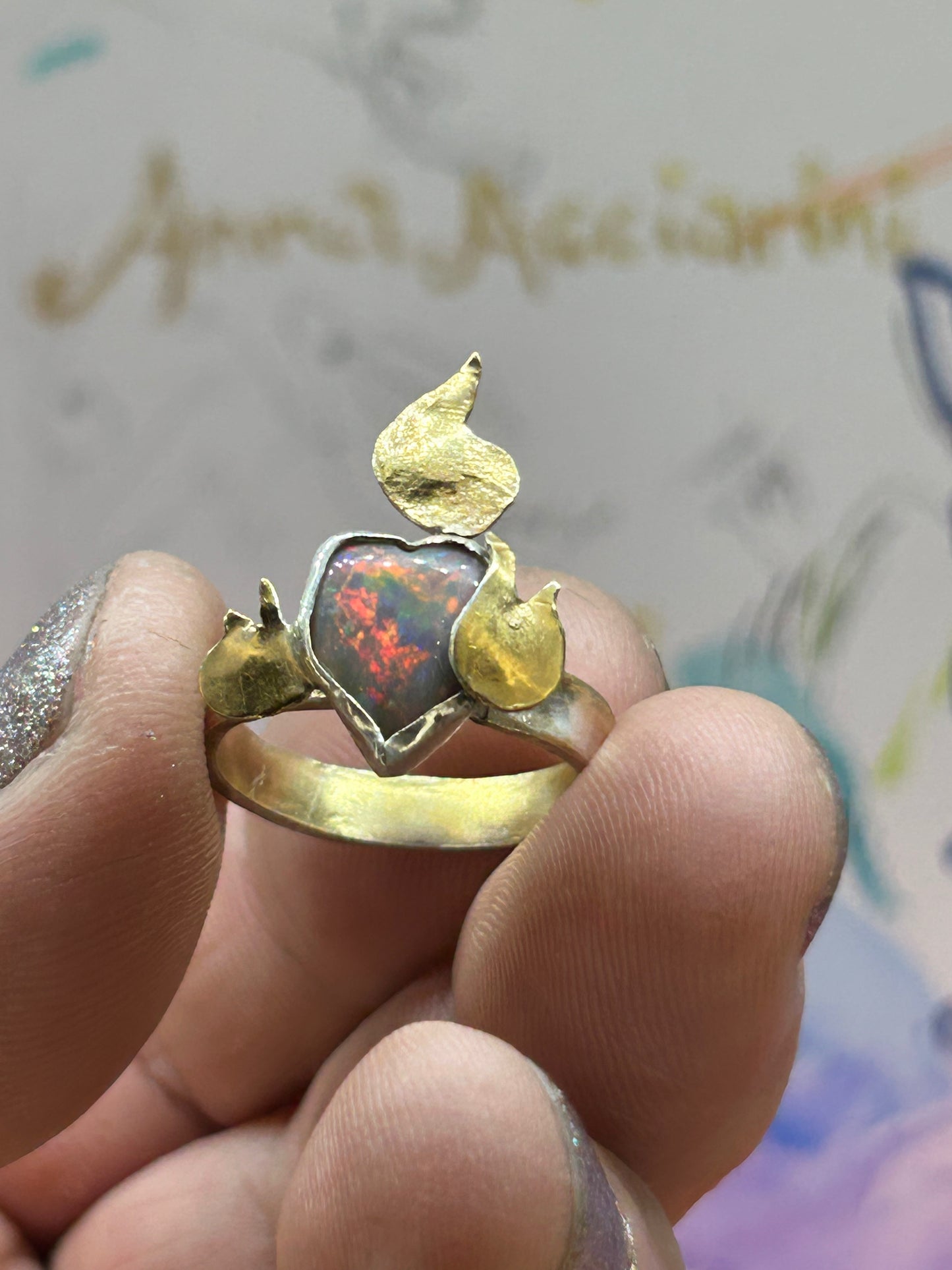 Flaming Heart Opal Ring