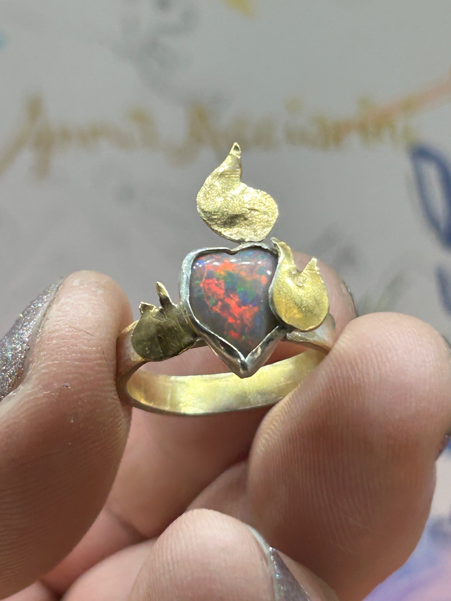 Flaming Heart Opal Ring