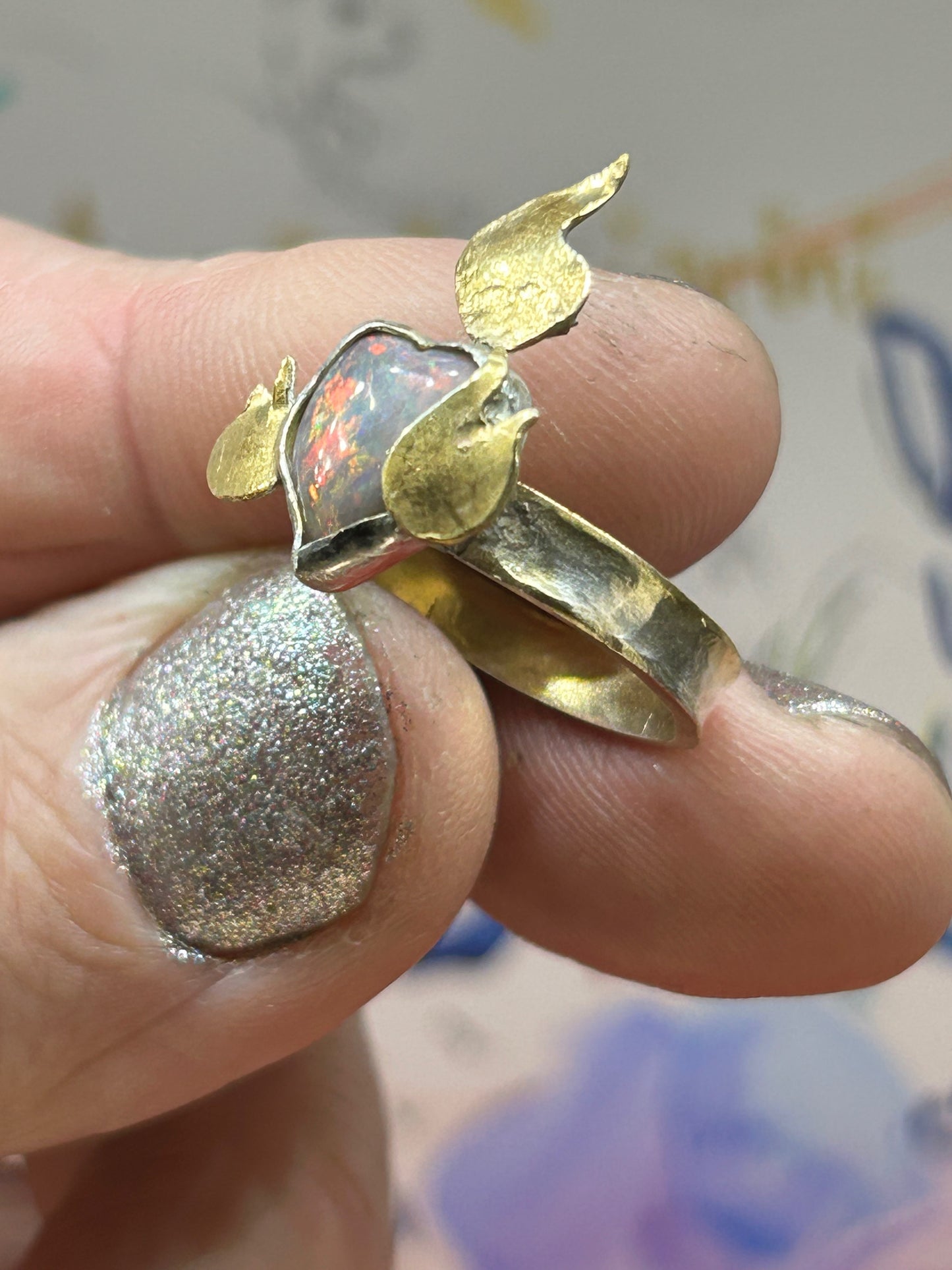Flaming Heart Opal Ring