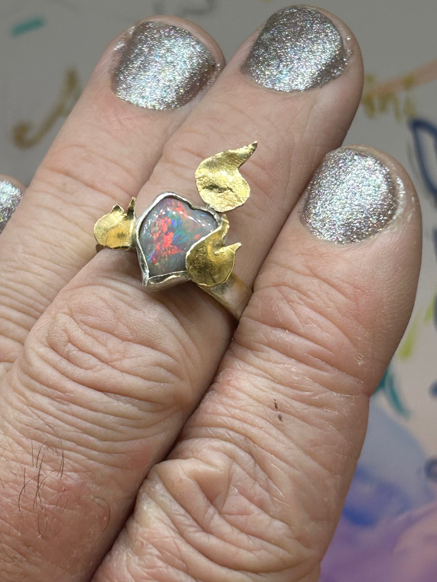 Flaming Heart Opal Ring