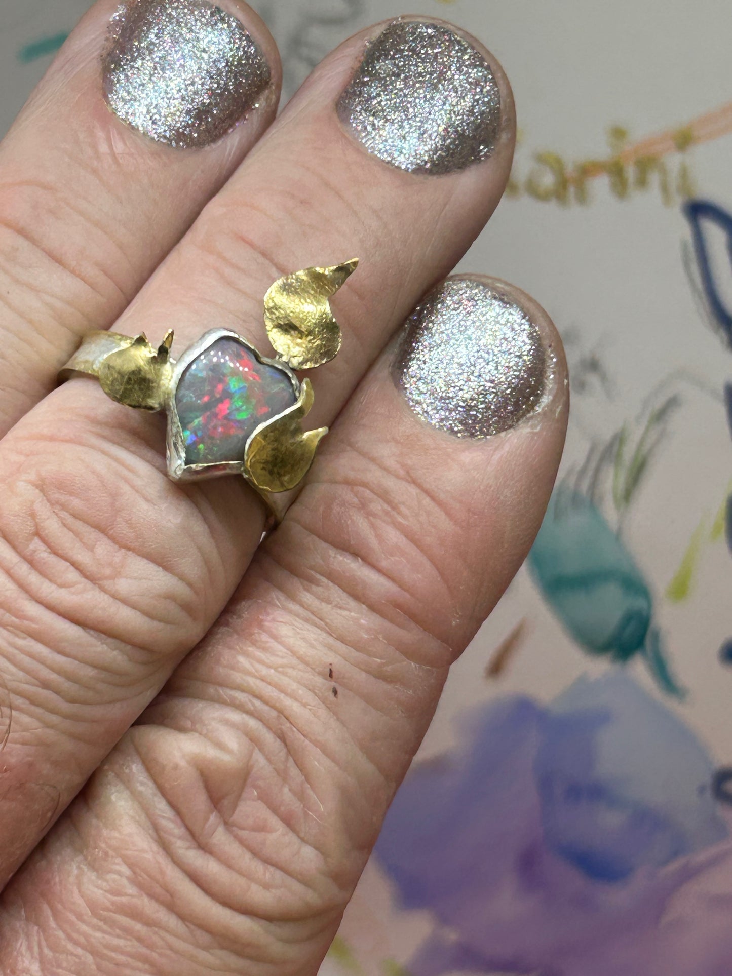 Flaming Heart Opal Ring
