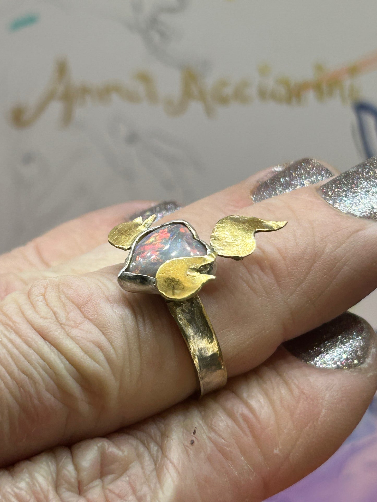 Flaming Heart Opal Ring