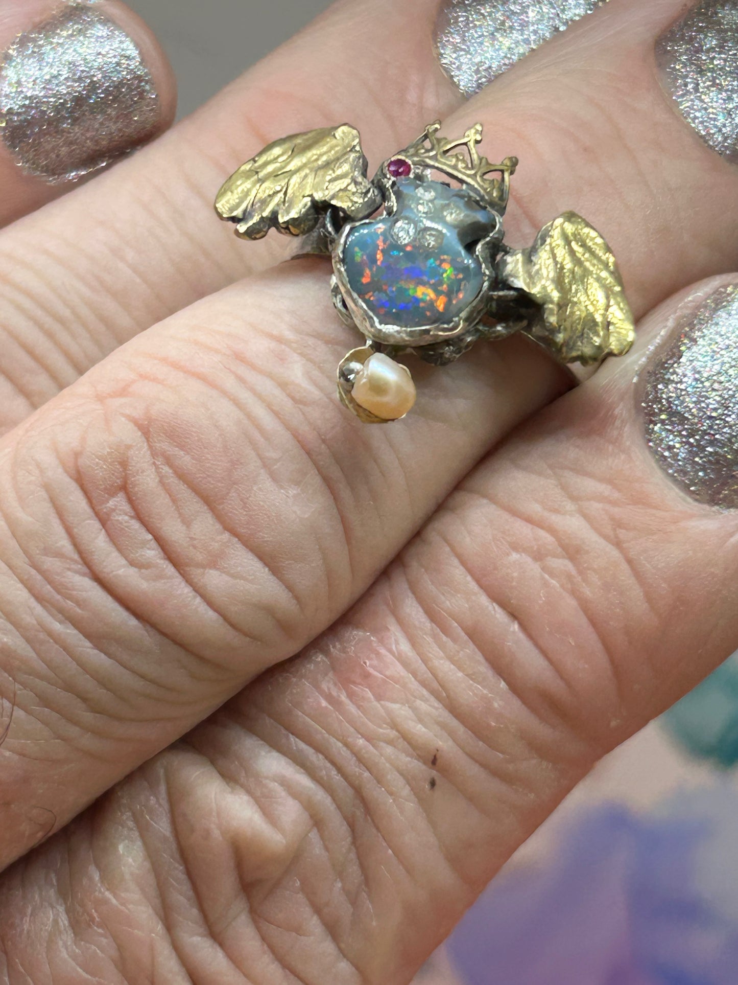 Black Opal Ring with Wings that Flutter!
