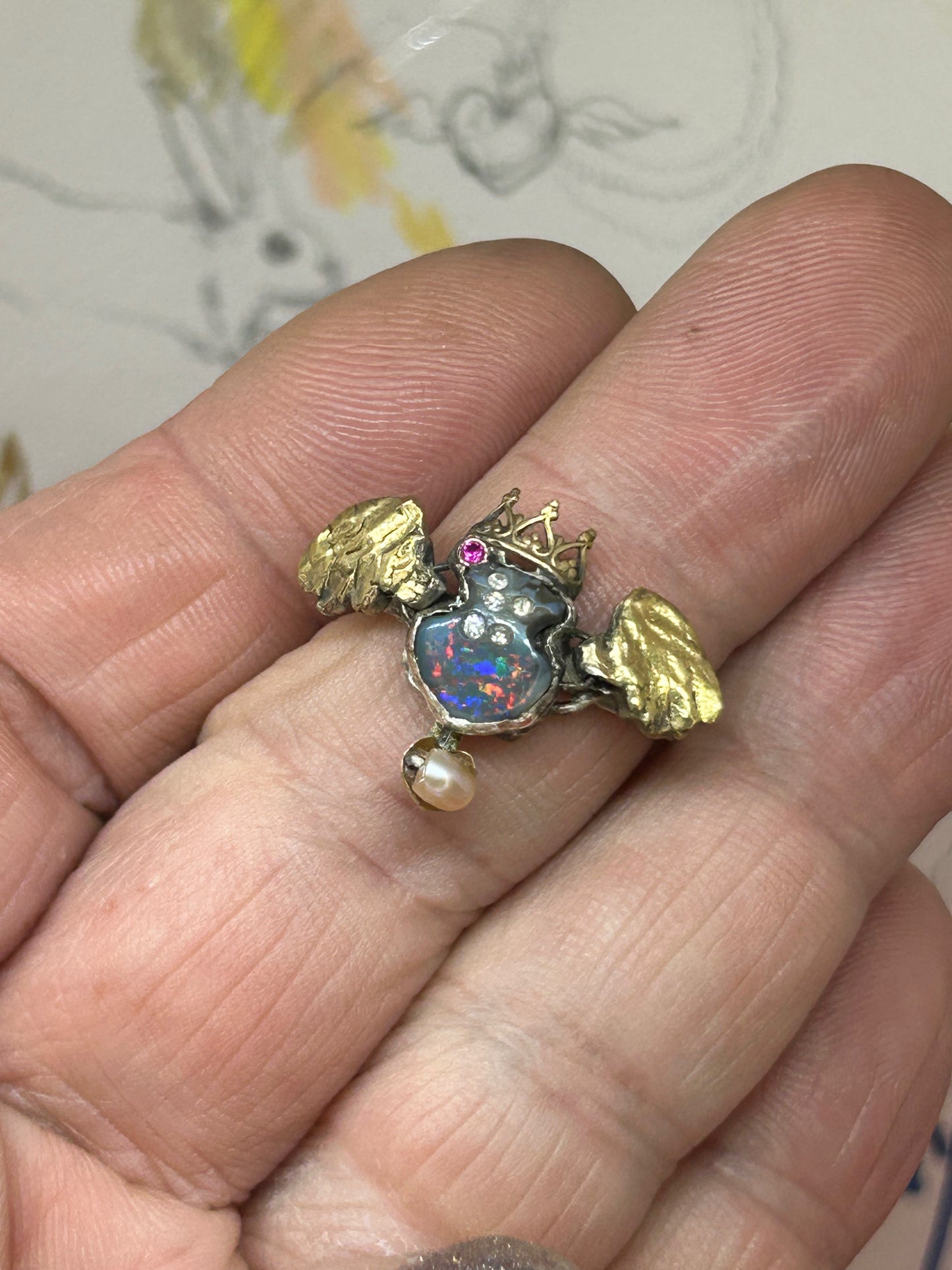 Black Opal Ring with Wings that Flutter!