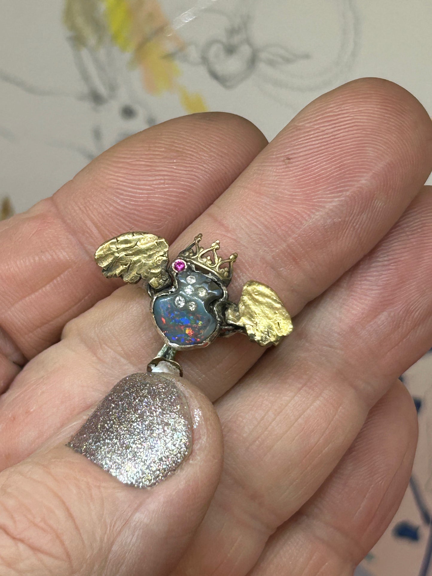 Black Opal Ring with Wings that Flutter!