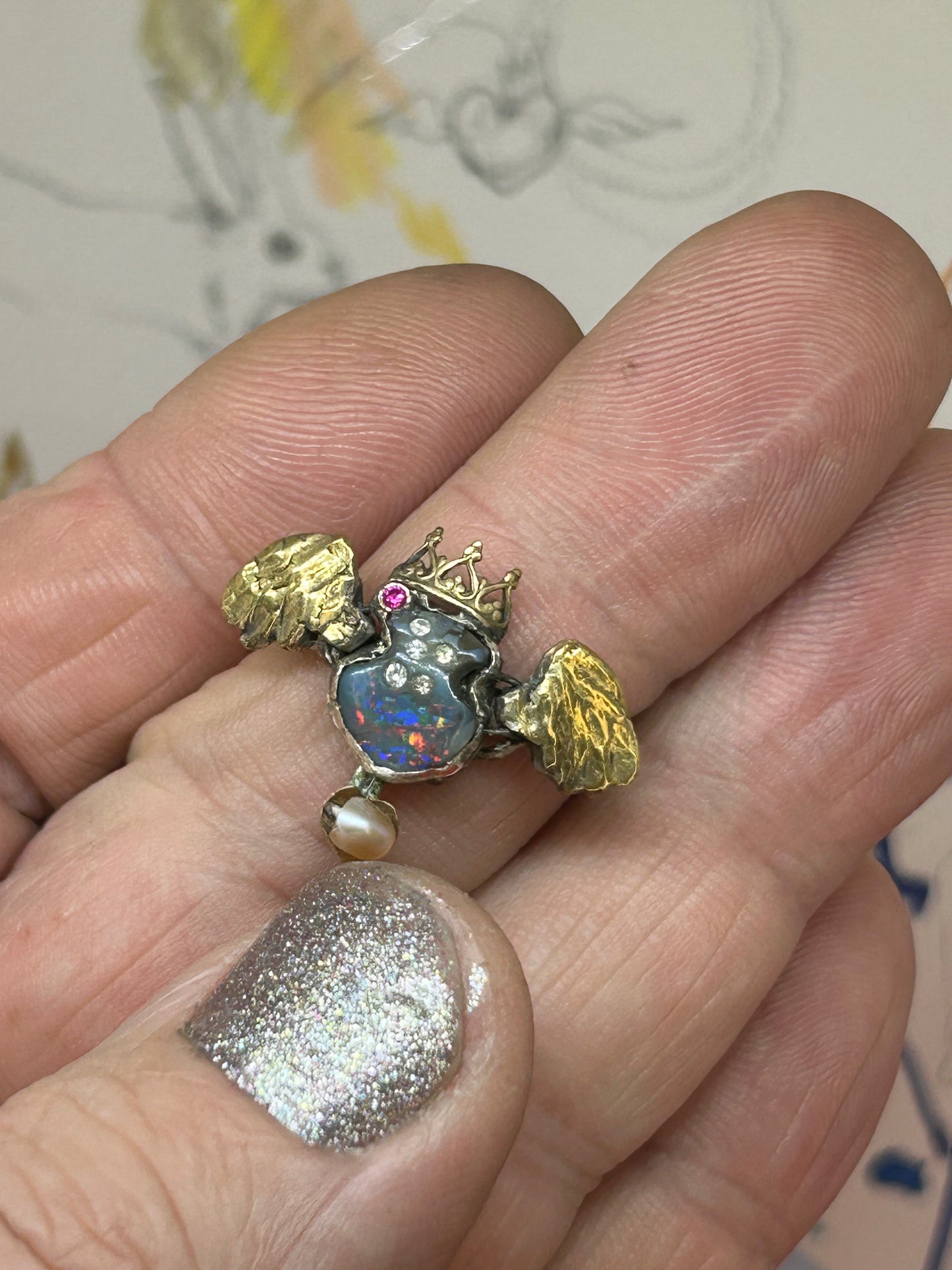 Black Opal Ring with Wings that Flutter!