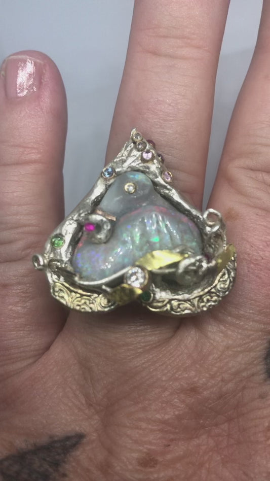 Sleeping Grey Opal bird