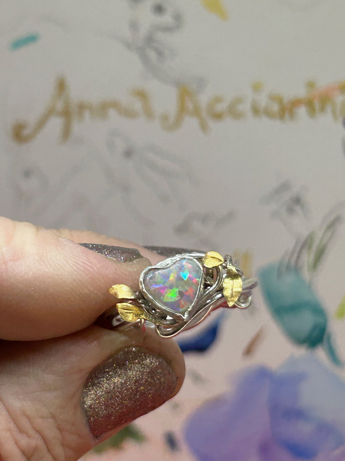 Opal sweetheart vine ring