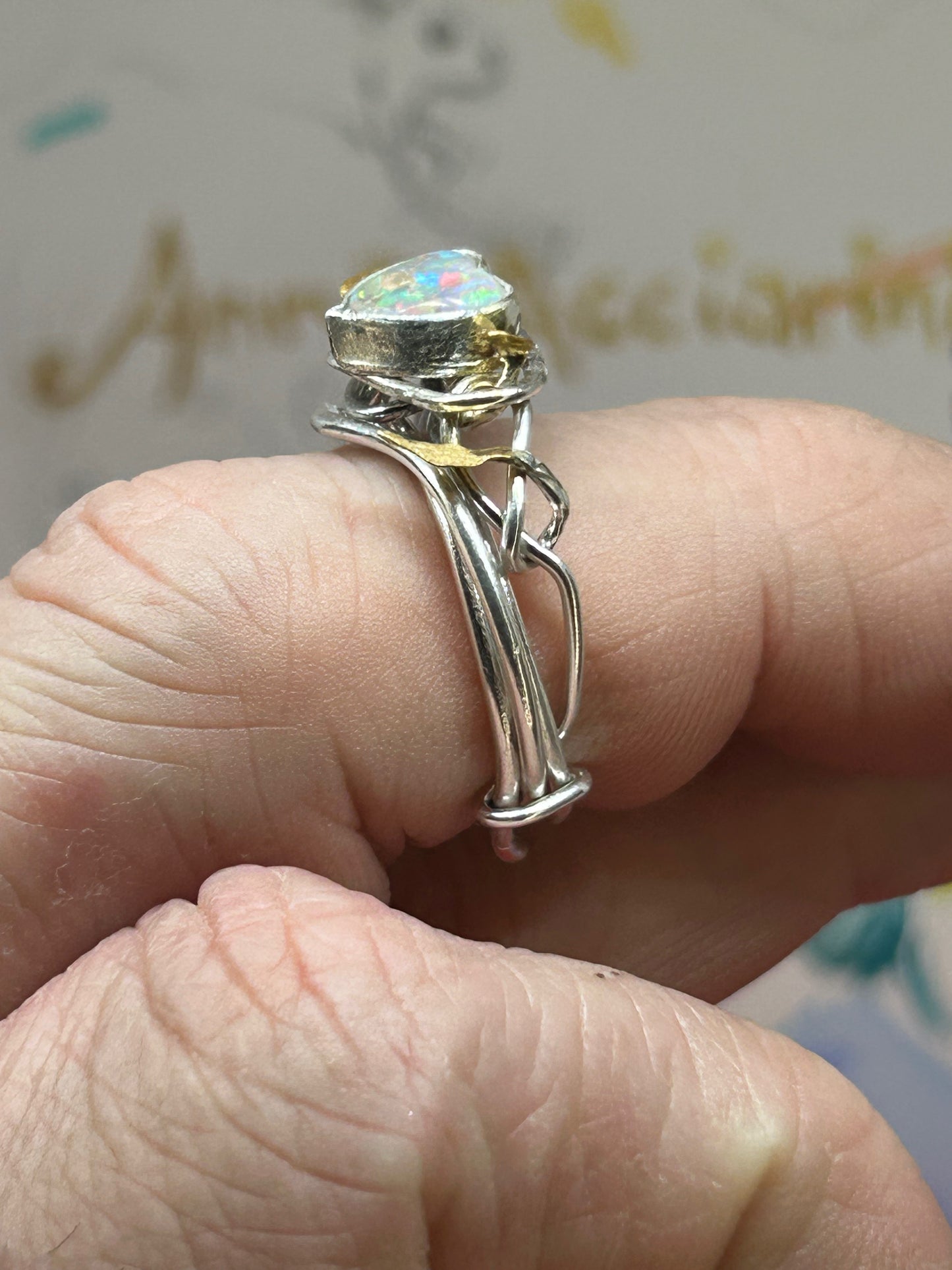 Opal sweetheart vine ring