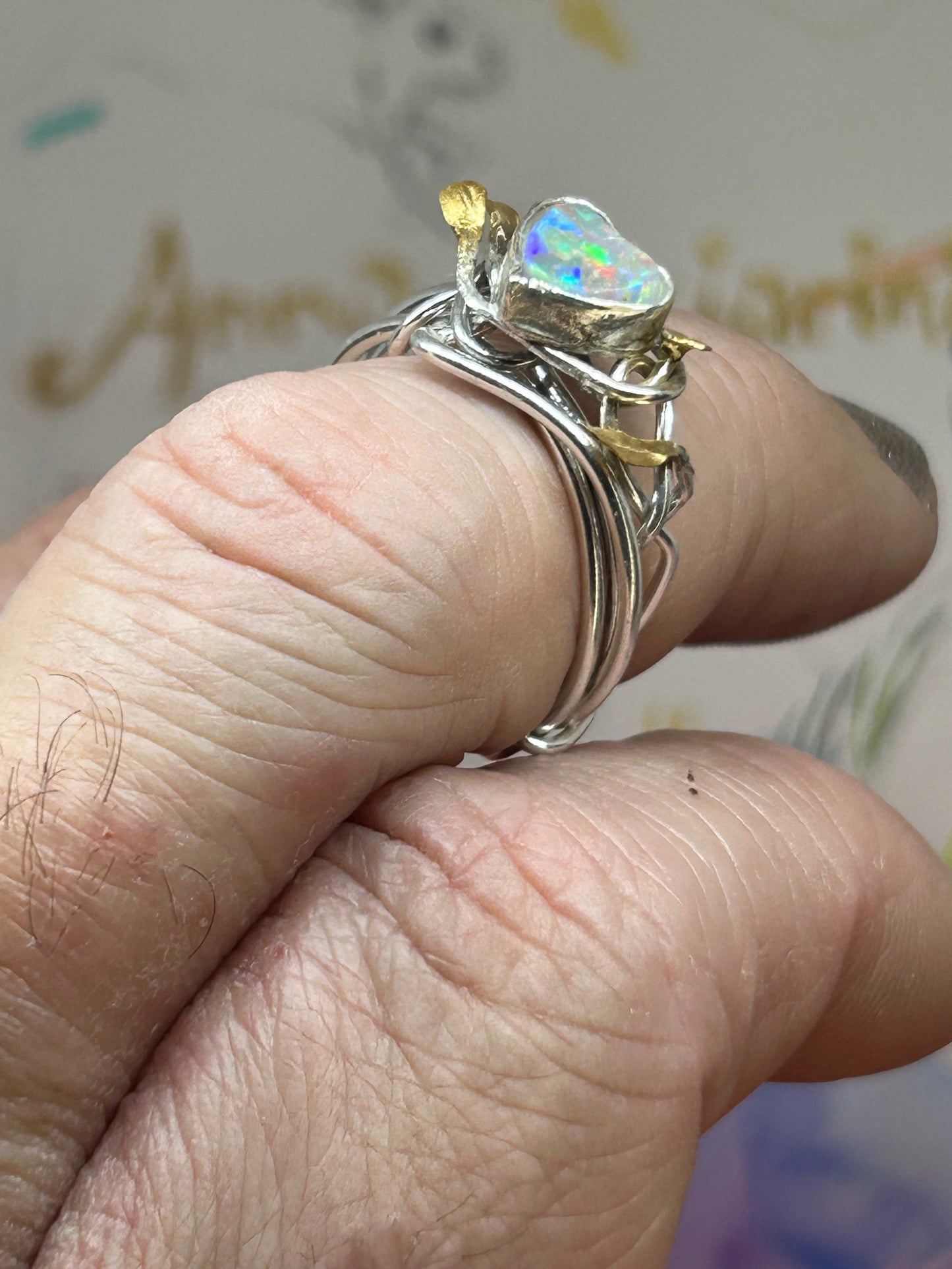 Opal sweetheart vine ring