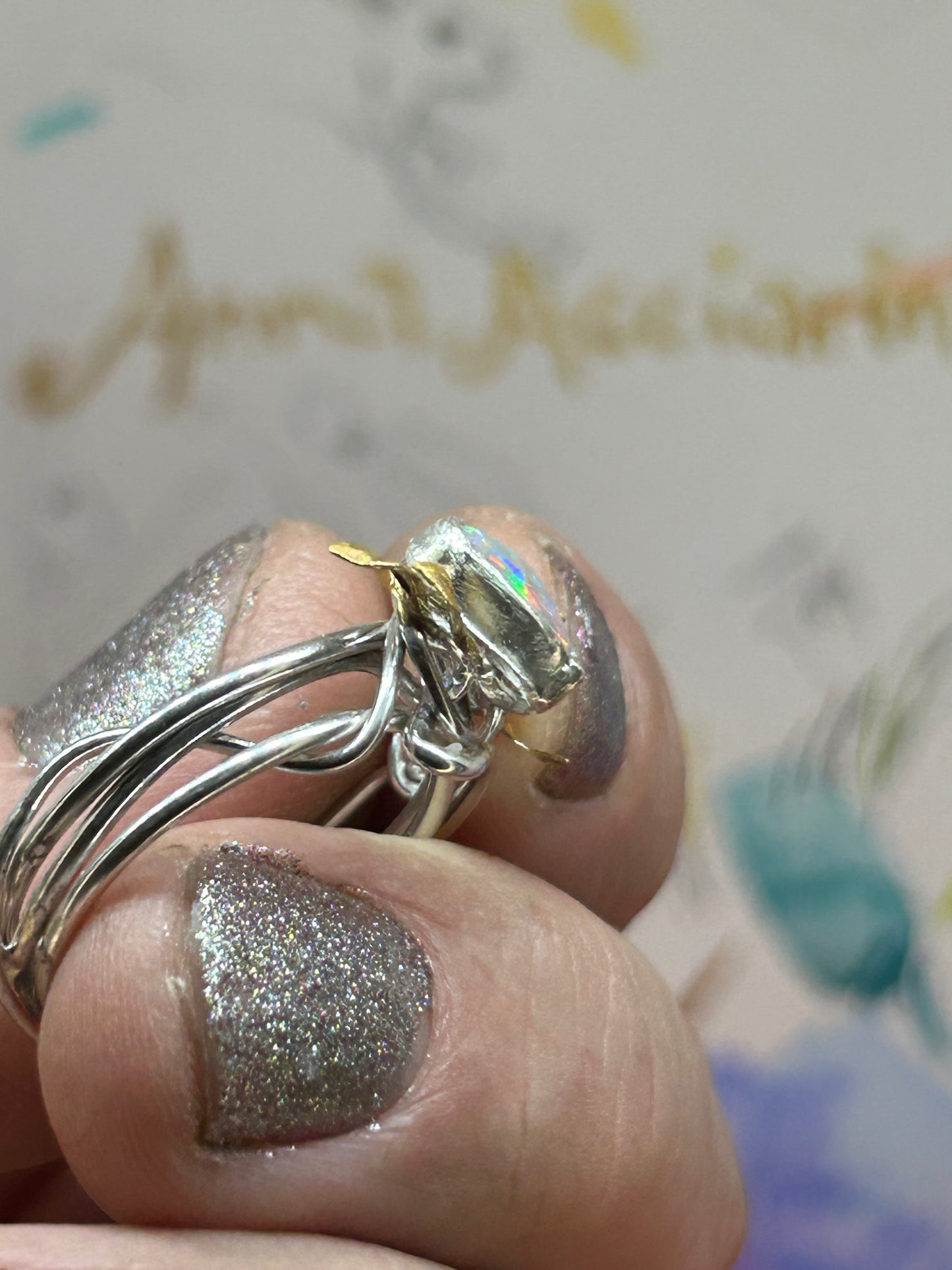 Opal sweetheart vine ring
