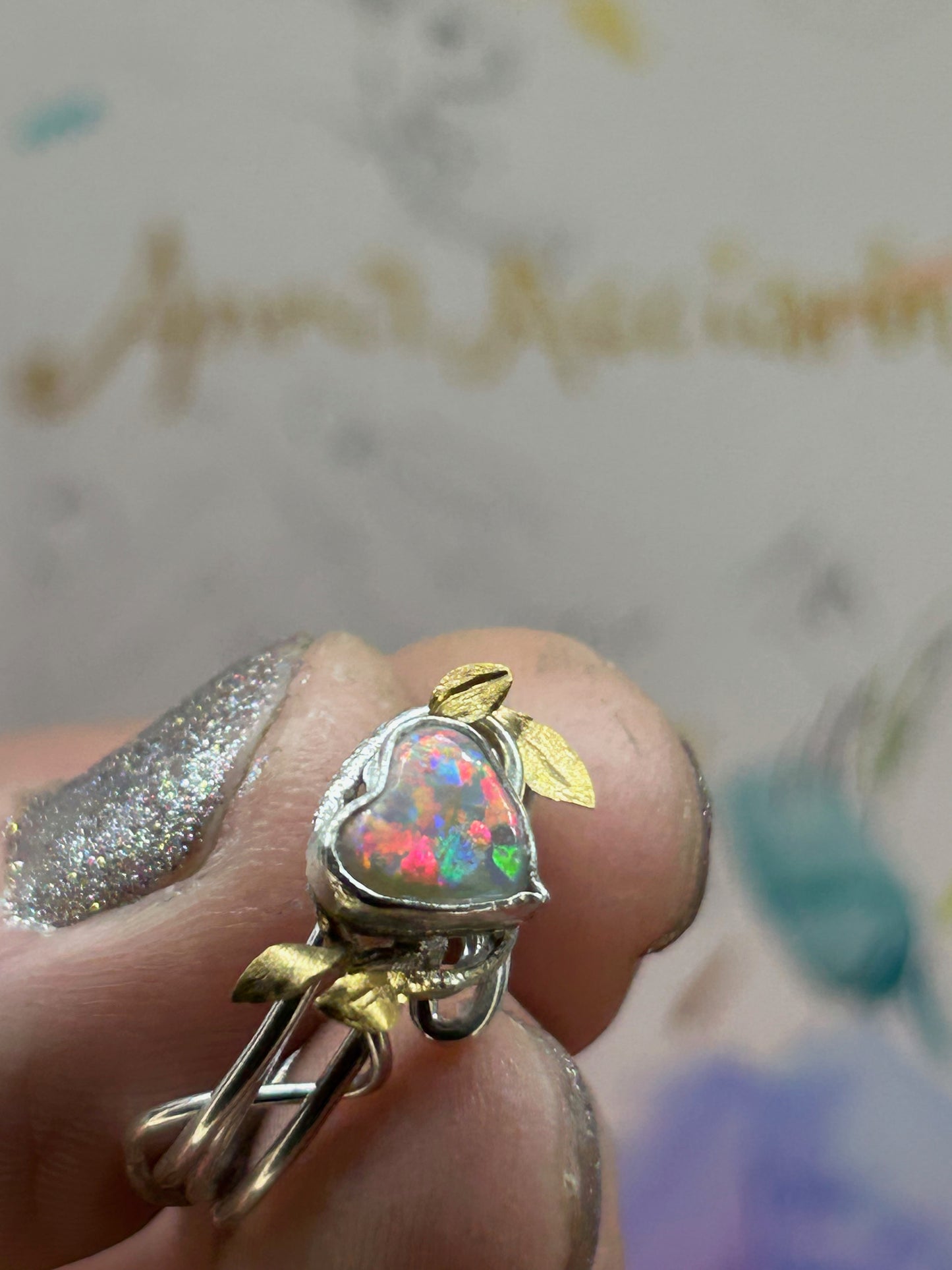 Opal sweetheart vine ring