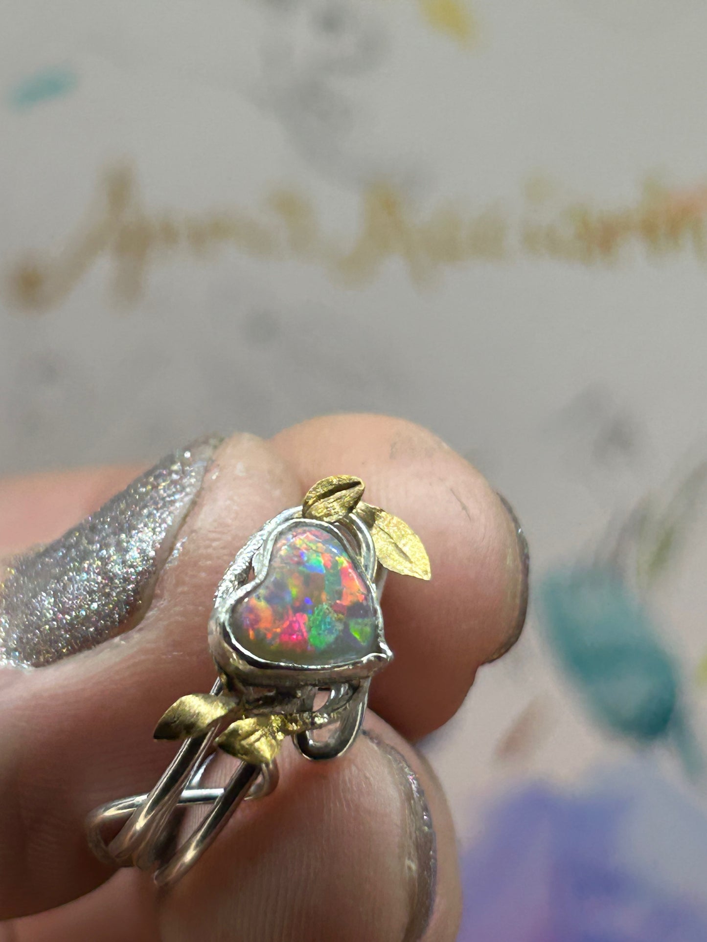 Opal sweetheart vine ring