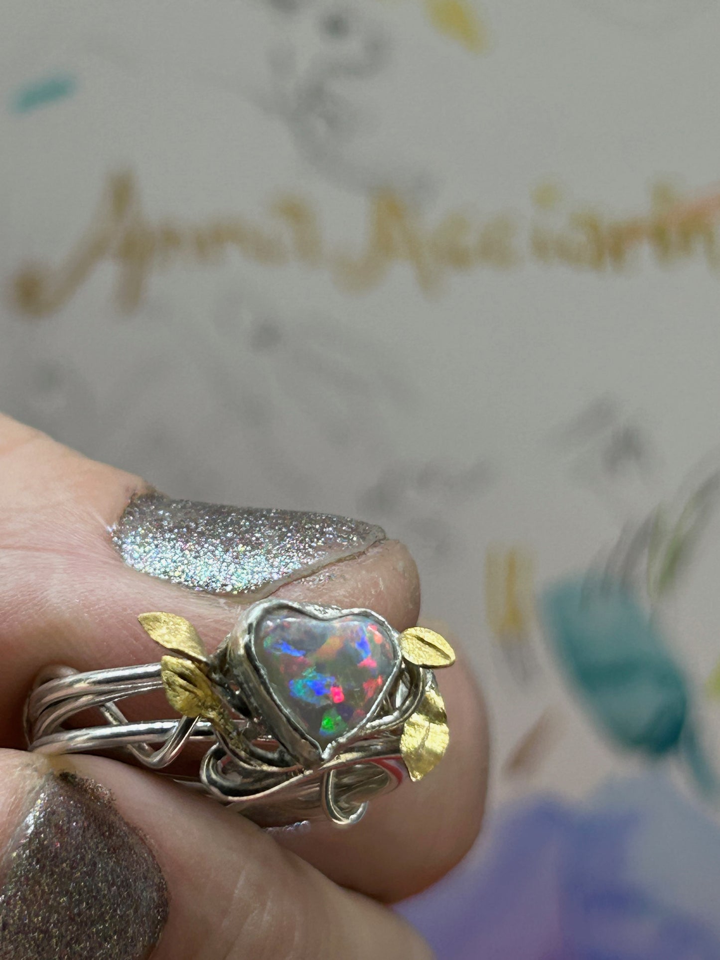 Opal sweetheart vine ring