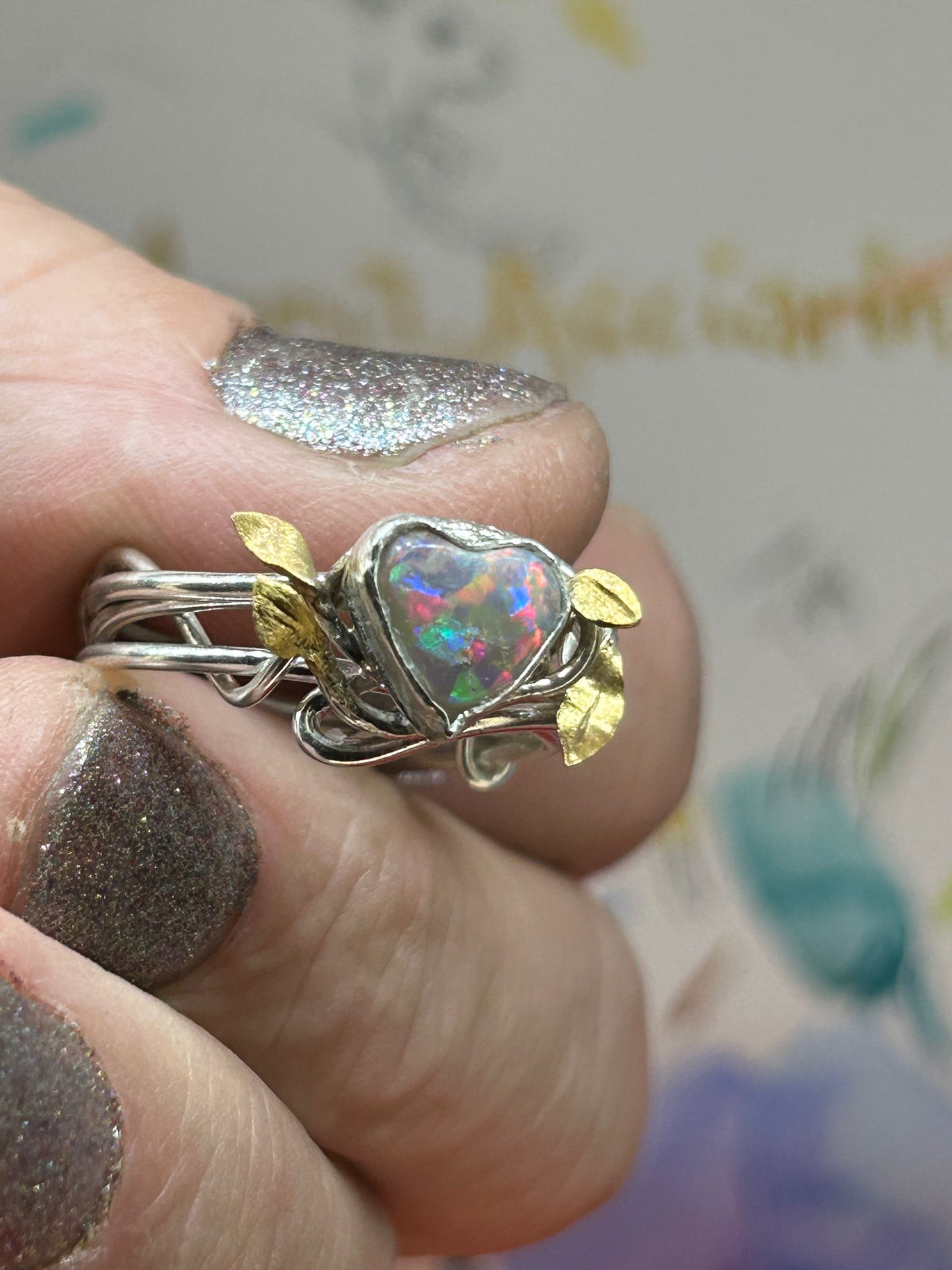 Opal sweetheart vine ring