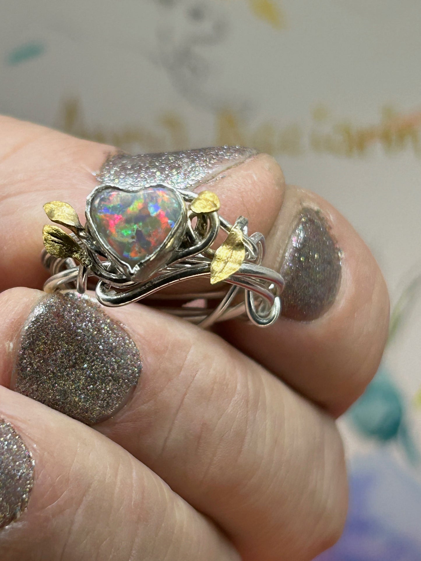 Opal sweetheart vine ring