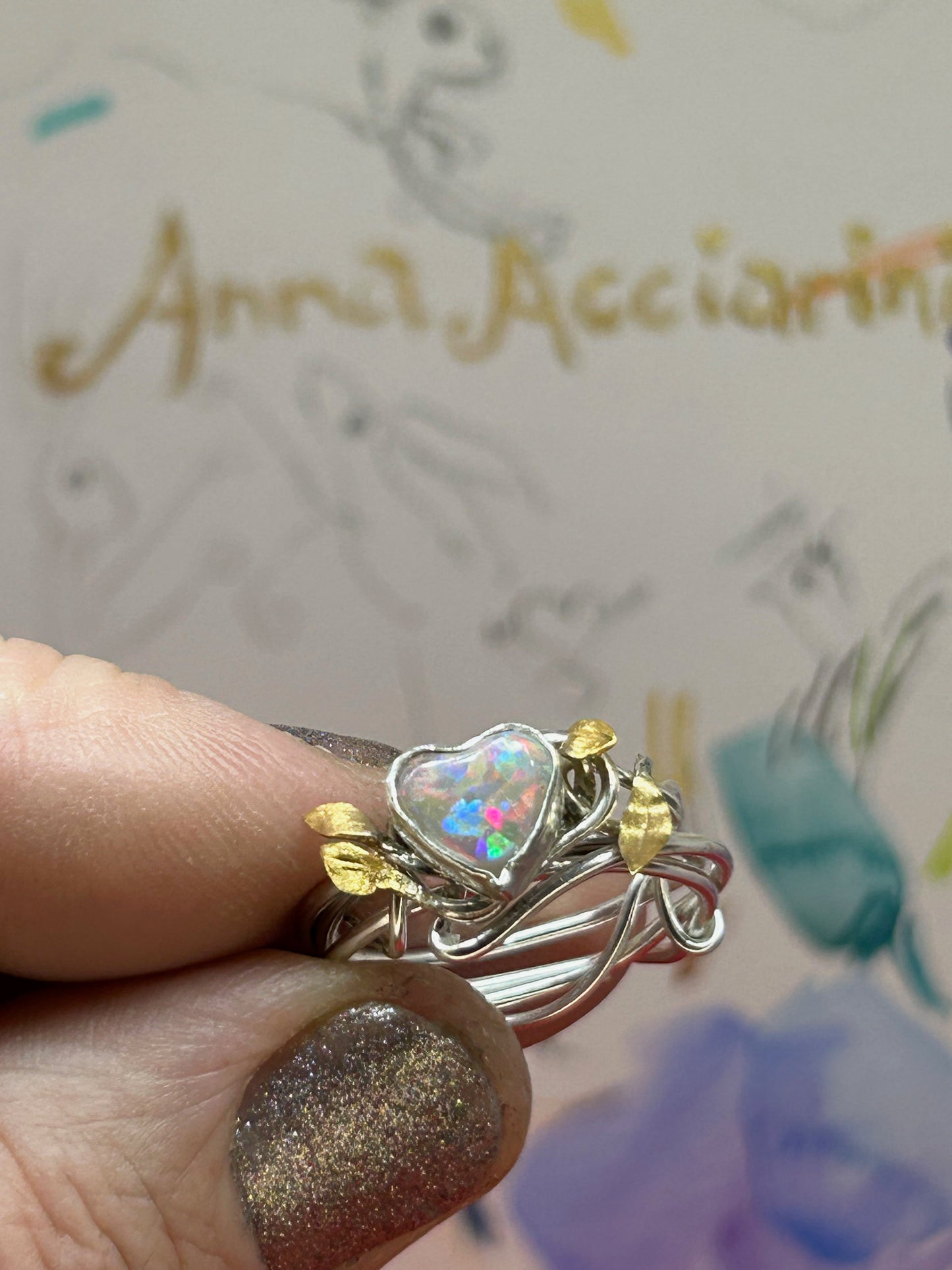Opal sweetheart vine ring