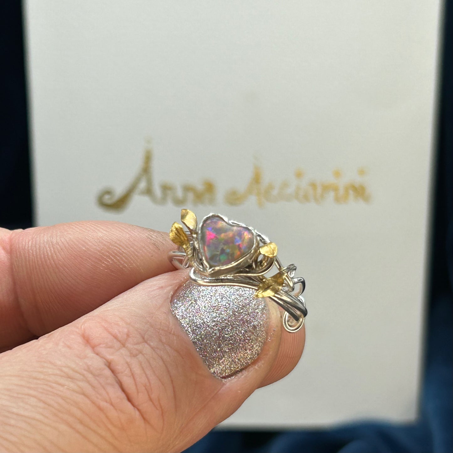 Opal sweetheart vine ring