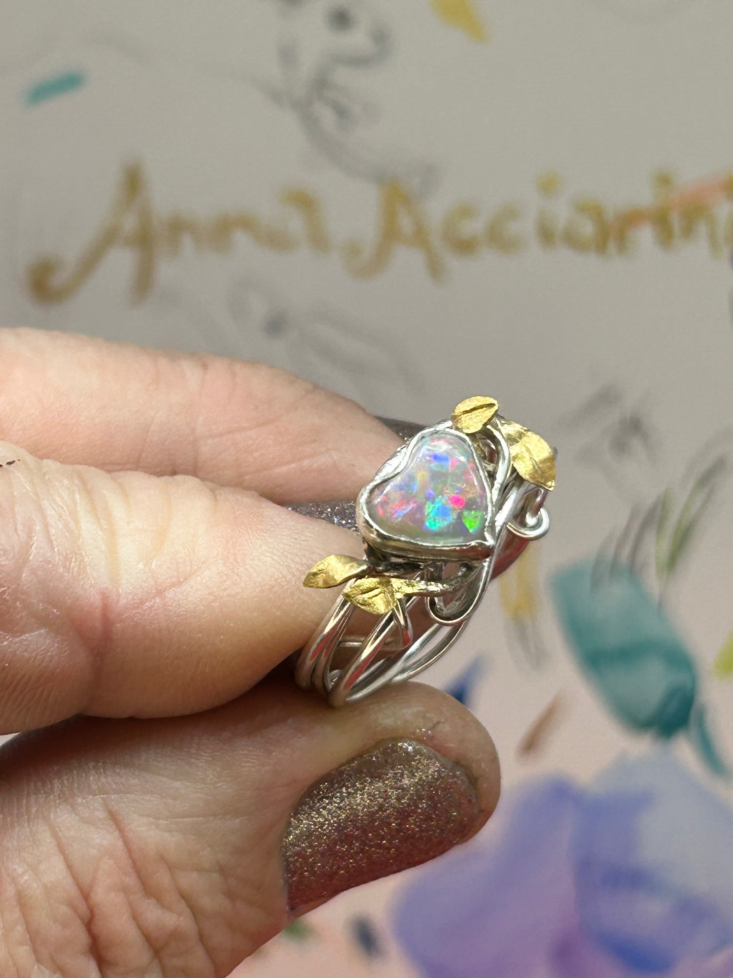 Opal sweetheart vine ring