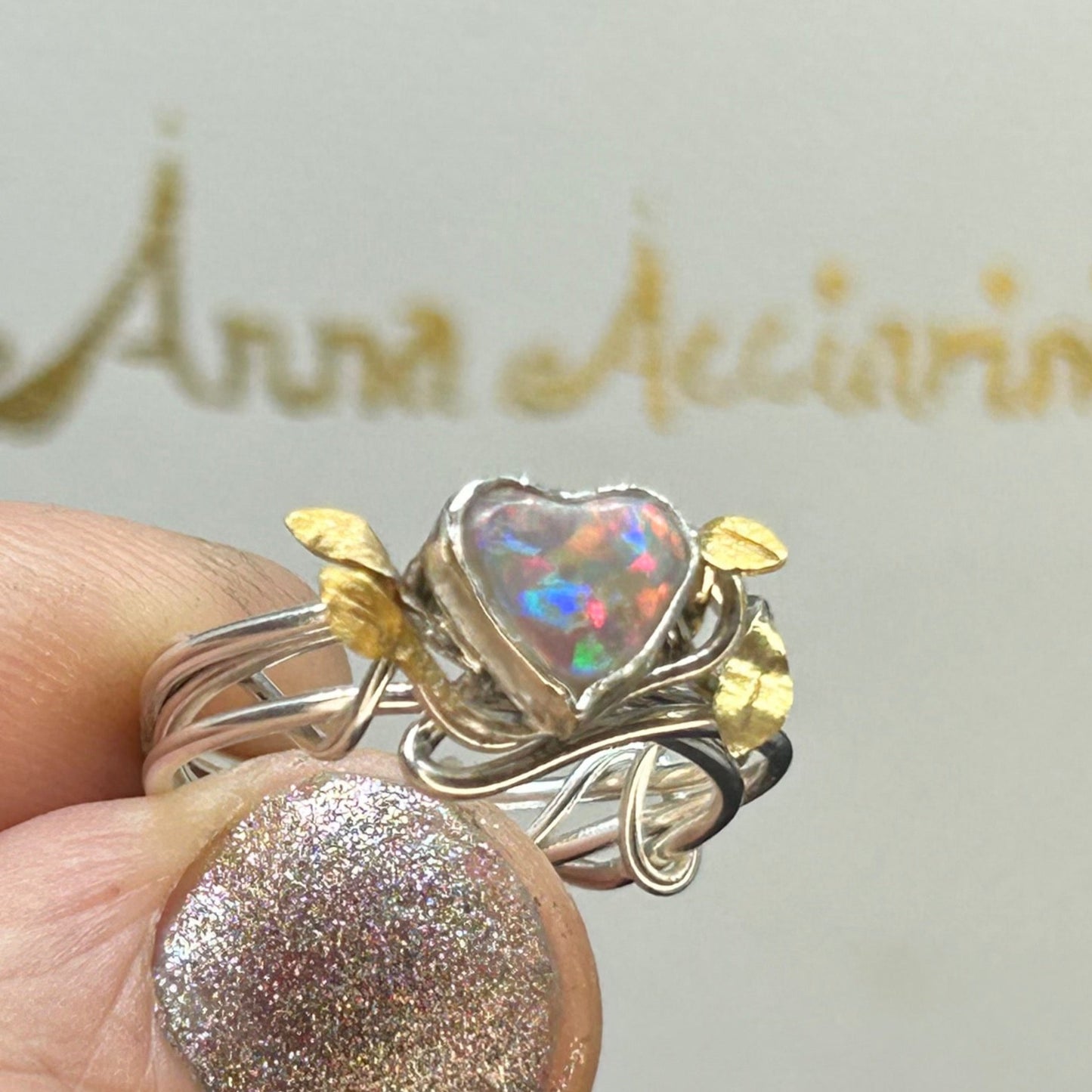 Opal sweetheart vine ring