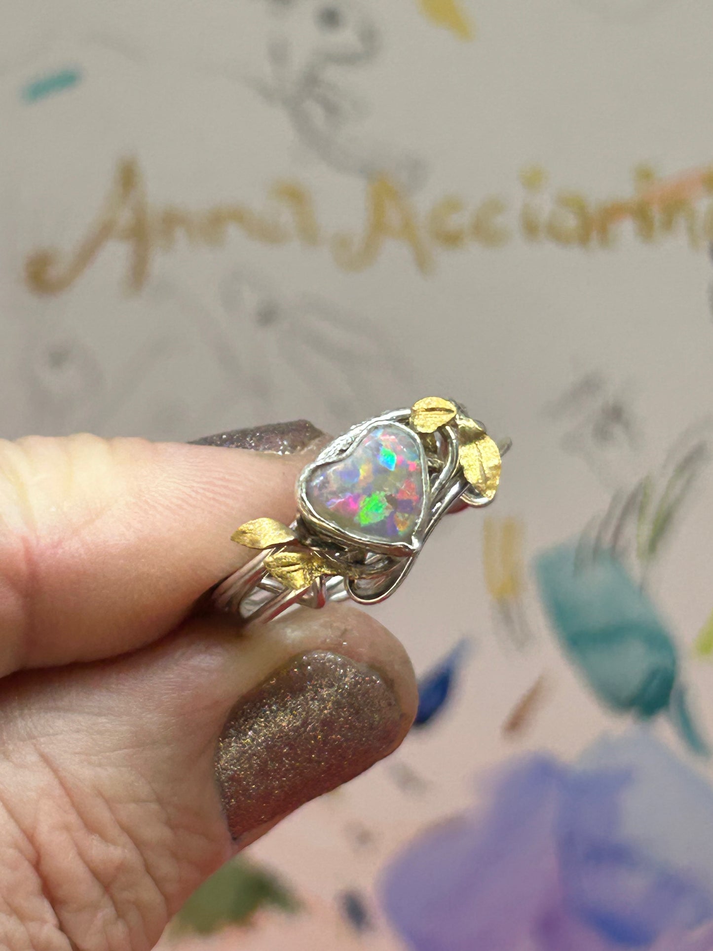 Opal sweetheart vine ring