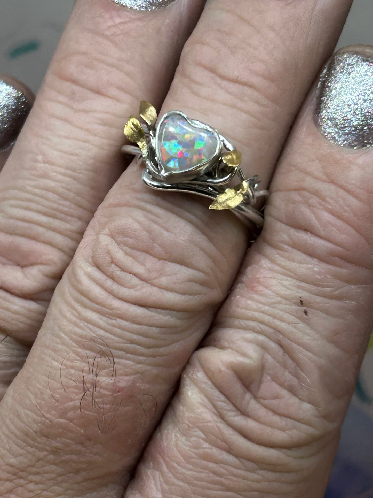 Opal sweetheart vine ring