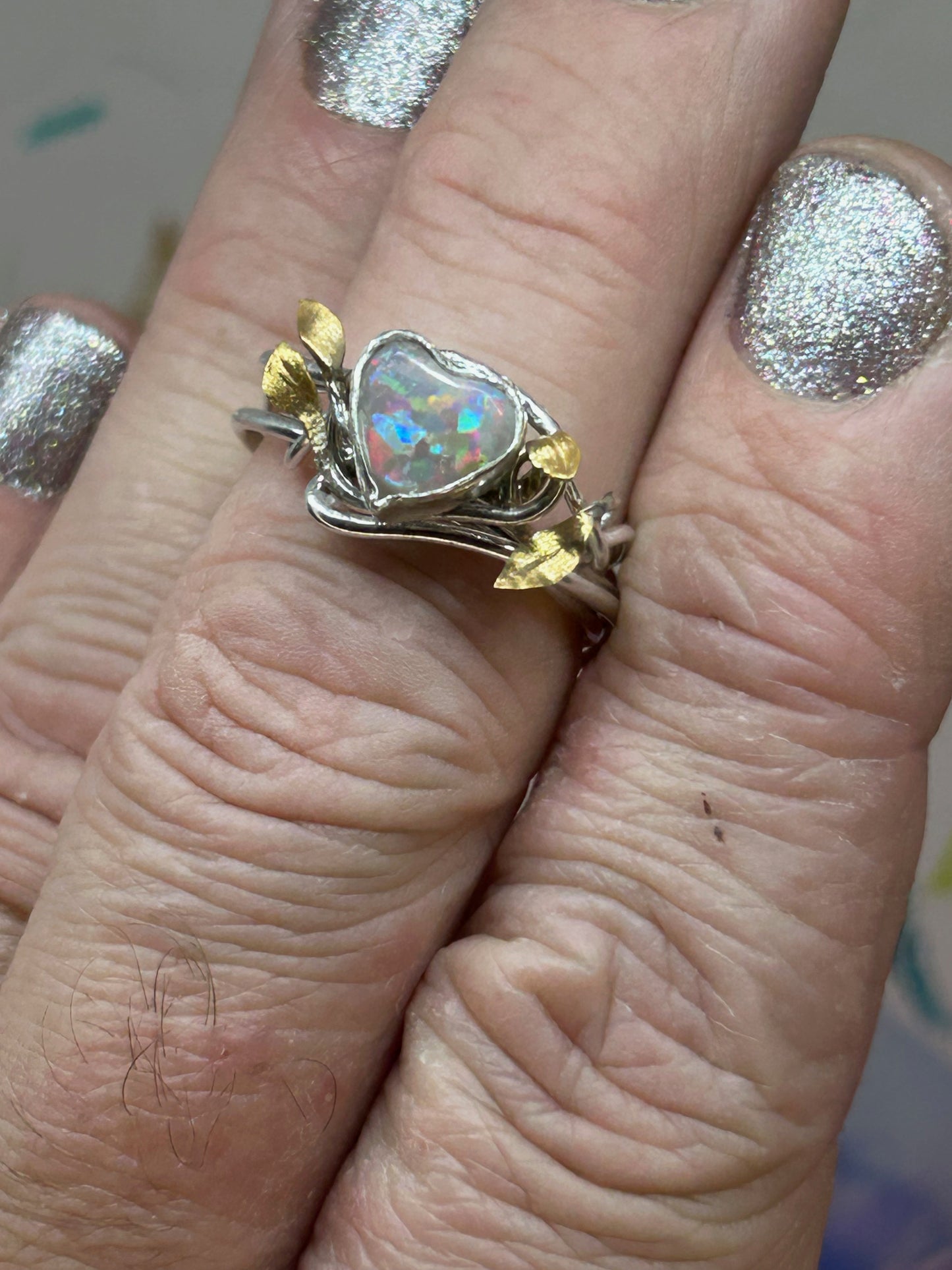 Opal sweetheart vine ring