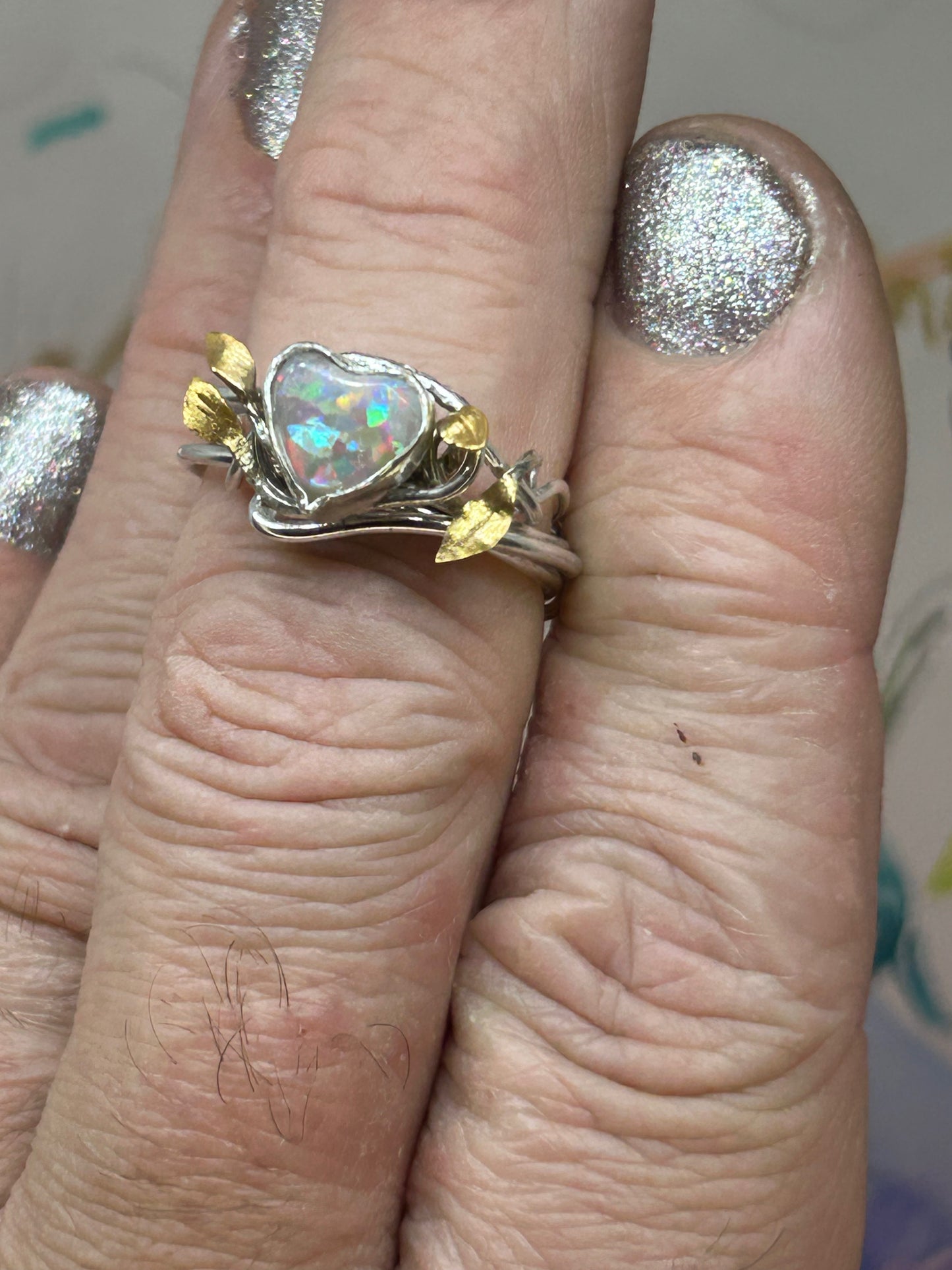 Opal sweetheart vine ring