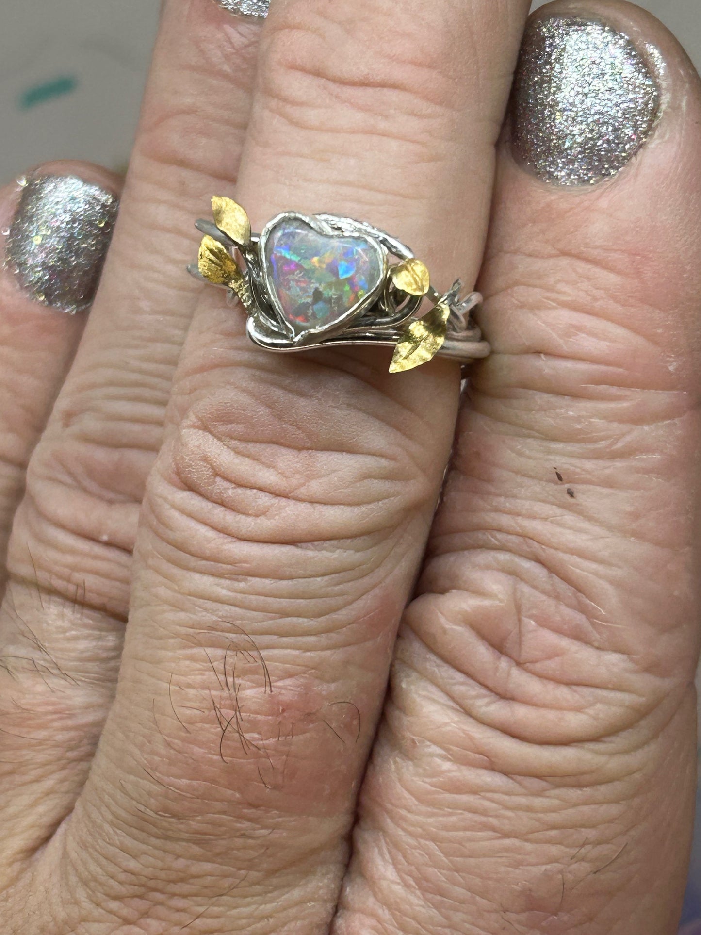 Opal sweetheart vine ring