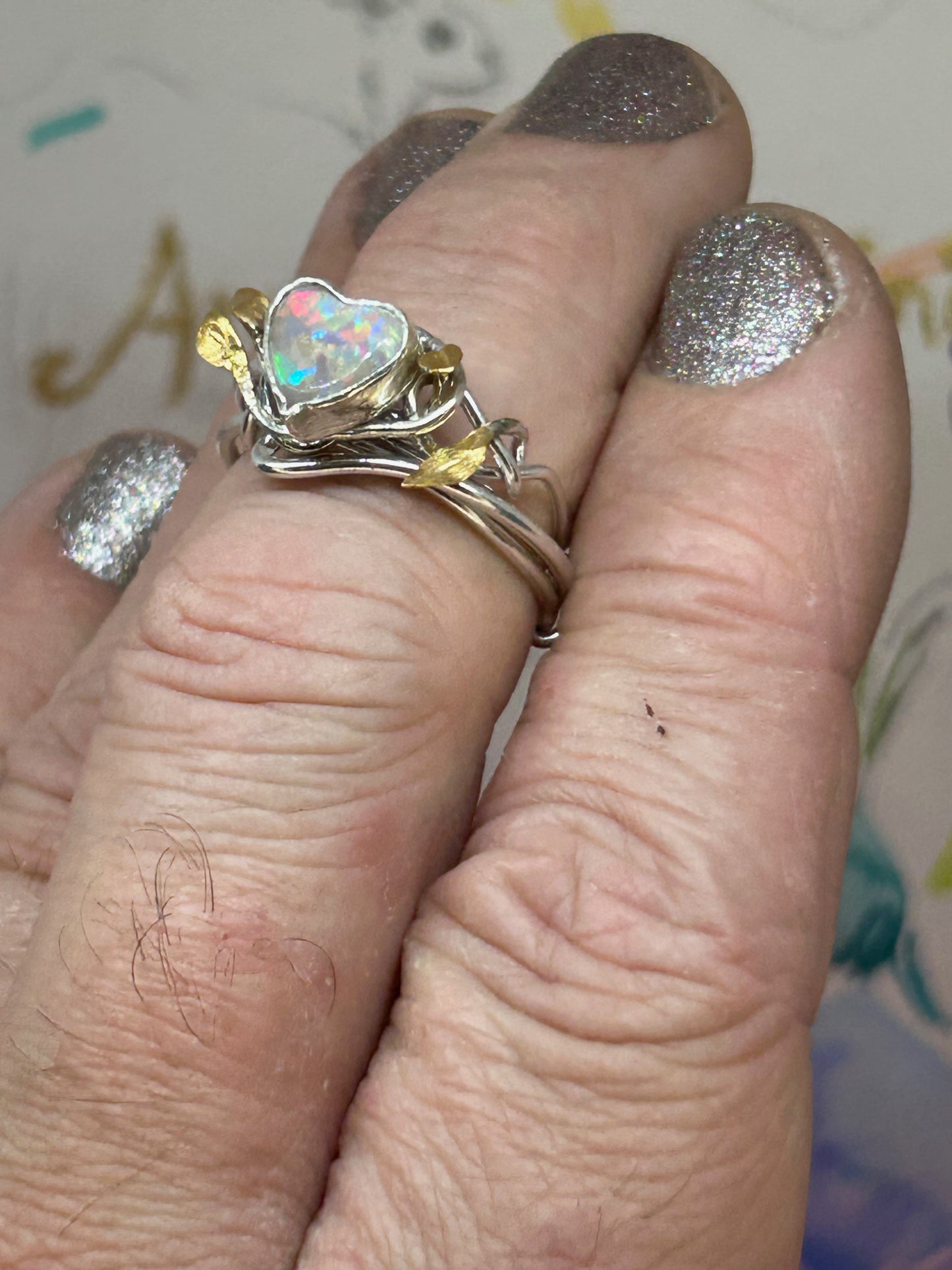 Opal sweetheart vine ring